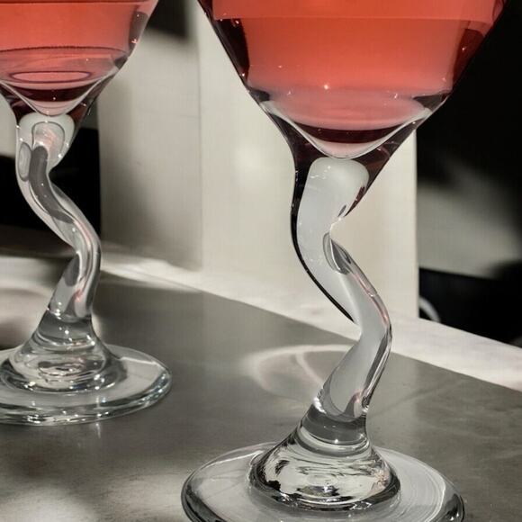 Set of  4 Libbey Z-Stem Zig Zag Bent Martini Glasses Clear - Picture 3 of 7